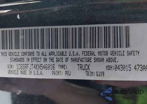 2019 Ram 1500 Laramie 4X4 5'7 Box z USA, uszkodzony, nr VIN 1C6SRFJT4KN546016